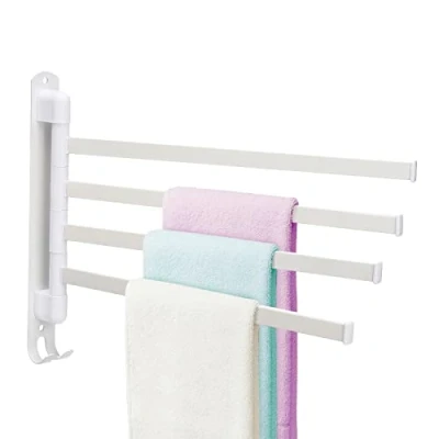Image de Pcscevcr Porte serviettes pivotant en acier inoxydable avec crochets, barres simples pour cuisine, salle de bain, toilettes (blanc, 4 rails)