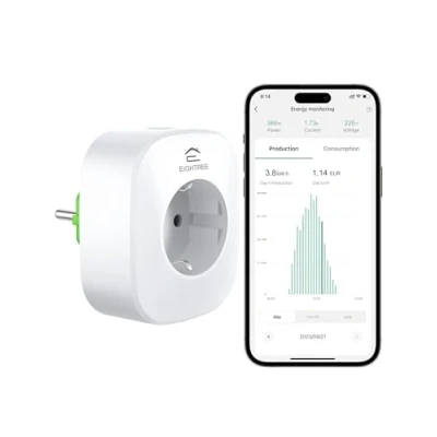 Image de EIGHTREE Prise Connectée WiFi, Mesure la Production d&#039;Électricité des Mini Systèmes Photovoltaïques, Compatible avec Alexa, SmartThings et Google Home, Commande Vocale, 16A, Type F (NON E)