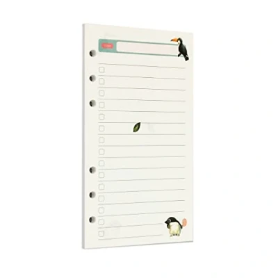 Image de Zelten Recharge de papier perforé multicolore 45 feuilles 90 pages Pour reliure à 6 trous Journal intime rechargeable (A6, Rainforest Todo List)