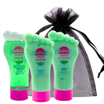 Image de Ensemble de soak, gommage et lotion pour les pieds à la menthe Kit soins rafraîchissants doux lisses Traitement spa exfoliant, hydratant relaxant secs