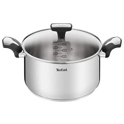 Image de Tefal Emotion Faitout 24 cm, 5 L, Inox, Garantie 10 ans, Base épaisse pour une diffusion de chaleur homogène, Design élégant, Poignées robustes, Couvercle verre, Induction E3014604