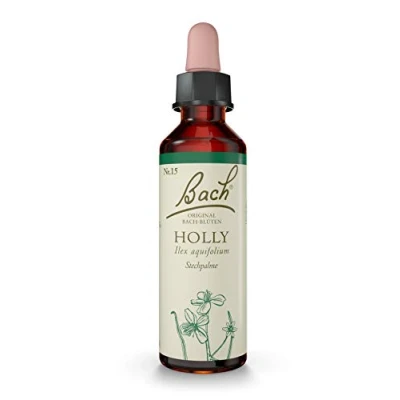 Image de Fleurs de Bach Original, Holly, No 15, pour plus bienveillance, aide à réagir façon moins suspicieuse. Elixir floral naturel le bien être émotionnel. Compte Gouttes 20ml, Vegan