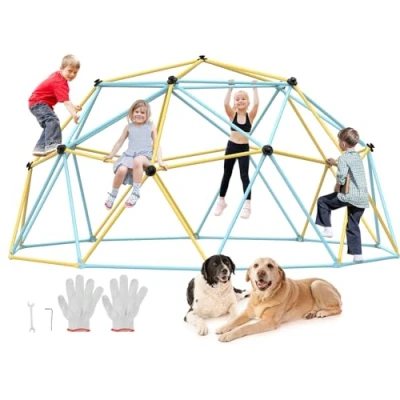 Image de VEVOR Dôme d&#039;escalade Géométrique pour Enfants de 3 à 10 Ans, Cage Poule 366 cm, Supporte 340 kg, avec Poignée d&#039;escalade, Assemblage Facile, Aire Jeux Extérieure et Intérieure, Arrière Cour