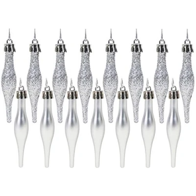 Image de Paquet de Boules gouttelettes 15 à 8,5 cm (3.4&quot;) Design Mat &amp; Paillettes Noël (Argent)