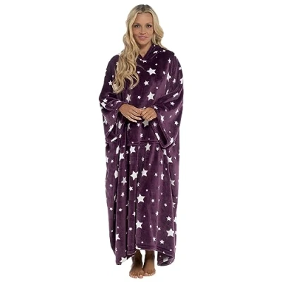 Image de Undercover Couverture à capuche surdimensionnée extra longue en polaire ultra douce, Violet étoiles, taille unique