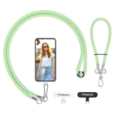 Image de MoKo Lanière de Téléphone Réglable avec Dragonne,Cordon Universel pour Portable,Tour Cou Smartphone Sangle Attache,Sangle en Bandoulière x 1,Dragonne 1,Patch 2,Vert Clair