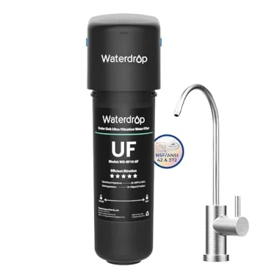 Image de Waterdrop 10UB UF Système de filtration d&#039;eau sous évier 0,01 micron Ultra comptoir potable avec robinet en acier inoxydable, haute capacité 30000 Liters