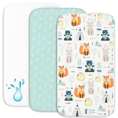 Image de Drap Housse Cododo (Set de 2) + 1 Protège Matelas Impermeable avec Elastique 3 en Taille 55x90 cm Compatible Berceaux, Lit Bebe pour Fille et Garçon Motif Renard