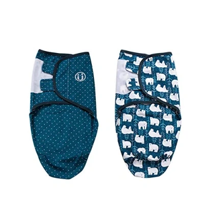 Image de Gigoteuse d&#039;Emmaillotage 2pcs Couvertures Couverture Bébé Réglable 100% Cotton (0 2 Mois, Bleu)