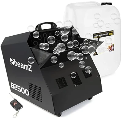 Image de Beamz B2500 Machine à Bulles + 20L de Liquide, Double Ventilateur, 100W, Télécommande sans Fil, Poignée Transport, Débit Puissant, Idéal pour Tout Type Évènement