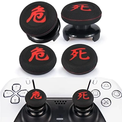 Image de Playrealm FPS Bâton Prises de Pouce Thumbstick Grip et Prolongateur Impression Caoutchouc Silicone Poignée Couvrir 4 Ensembles pour Manette PS5 Dualsenese PS4 (Mourir+Danger)