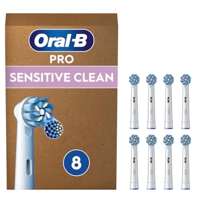 Image de Oral B Pro Sensitive Clean Brossettes De Rechange Pour Les Brosses Électriques Adultes Sauf iO/Pulsonic, Embouts Ronds Éliminer Plus Plaque, Nettoyage En Profondeur, Lot 8 Têtes
