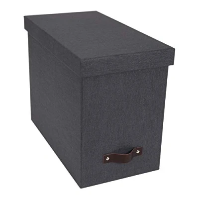 Image de Bigso Box of Sweden dossiers suspendus avec couvercle boîte à archives élégante incluant 8 chemises en panneau de fibres et joli papier effet lin noir