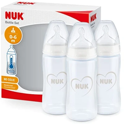 Image de NUK First Choice+ Biberons 0 6 mois 150 ml anti coliques avec tétine physiologique en silicone Contrôle de la température Sans BPA Gris et Blanc Lot 3
