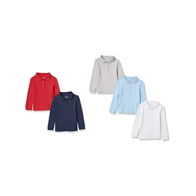 Image de Amazon Essentials Polo en Interlock à Manches Longues Fille, Lot de 5, Multicolore, 2 Ans