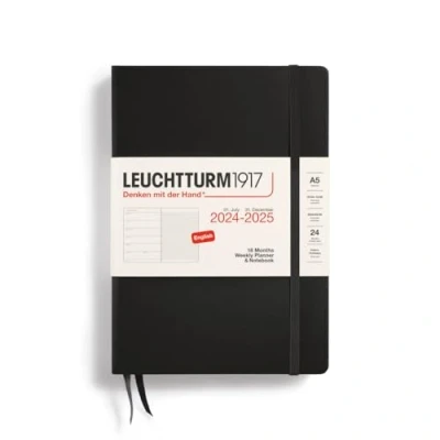 Image de LEUCHTTURM1917 370712 Agenda Semainier &amp; Carnet Medium (A5) 2025, 18 Mois (07.2024 12.2025) 07.2024 12.2025, Couverture rigide, Noir, Anglais