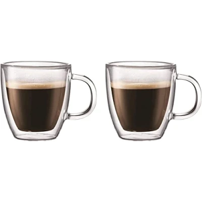 Image de Bodum 10602 10 Bistro Set de 2 Mugs Espresso en Verre Double Paroi avec Anse 15 cl , Transparent