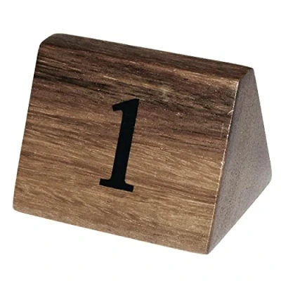 Image de Olympia numéros de table en bois, 1 à 10, 55 (H) x 35 (L) (P) mm, bois d&#039;acacia durable, double face, quantité par paquet : CL392