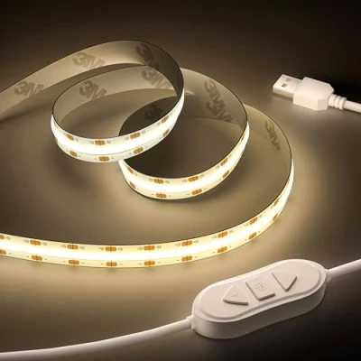 Image de OULARA USB Bande LED COB 5V Naturel Blanc 4000K 3M, Dimmable Densité 960LEDs Ruban Lumineuse Flexible Découpable Pour TV Rétroéclairage, Armoire, Chambre, Éclairage Maison DIY