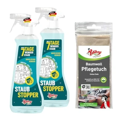 Image de POLIBOY Bouchon anti poussière Jusqu&#039;à 7 jours de moins Nettoyant universel Pour meubles et surfaces sujettes à la 2 x 500 ml avec chiffon en coton Fabriqué