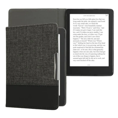 Image de kwmobile Étui liseuse Compatible avec Kobo Aura Edition 2 Housse Rabat magnétique en Tissu Canevas pour