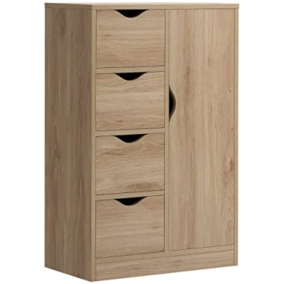 Image de HOMCOM Meuble de Rangement Buffet Commode Moderne 1 Placard et 4 tiroirs en Bois pour Salon, Cuisine, entrée, Salle à Manger Marron