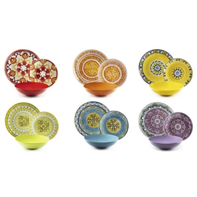 Image de Excelsa ETNO Chic Service Table, Porcelaine, Multicolore, 21 Unité