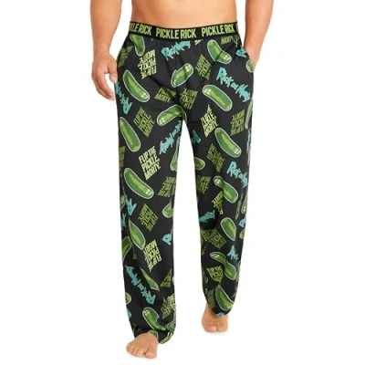 Image de Rick and Morty Pantalon de Pyjama Homme Humour Bas Long Coton S 3XL Idée Cadeau Geek (Noir/Vert, S)