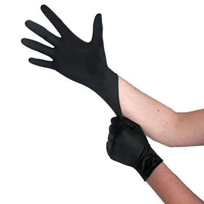 Image de gants jetables noir, L, 100 pièces, sans poudre, jetables, en latex disponible taille S, M, L &amp; XL