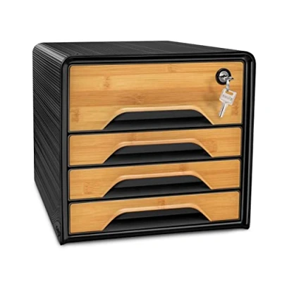Image de CEP Bloc de classement avec serrure Module Organisateur 4 tiroirs Rangement documents Bureau Smoove Secure Noir imprimé Bambou