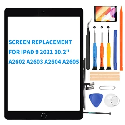 Image de Écran de rechange pour iPad 9 (9e génération) 10.2 2021 tactile en verre numériseur modèle A2602 A2603 A2604 A2605 Kit réparation complet+bouton Home avec protecteur d&#039;écran(noir)