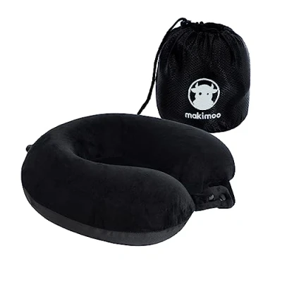 Image de Makimoo Oreiller de Voyage en Mousse à mémoire Forme, Coussin Cervical, Confortable et léger, idéal pour Dormir dans l’Avion, la Voiture, Le Train, Bus Maison (Noir)