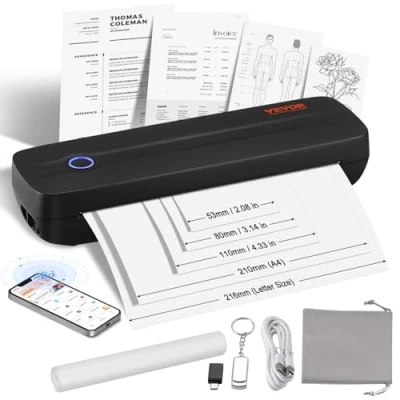 Image de VEVOR Imprimante Thermique Portable sans Fil 203 DPI, Mini Encre Bluetooth pour Papier A4, A5 et 216x279 mm, Compatible avec iOS, Android Ordinateur Portable, Voyage
