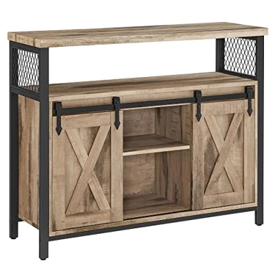 Image de VASAGLE Buffet Cuisine, Meuble de Rangement, Commode, avec 2 Portes Coulissantes, 33 x 100 80 cm, Étagères Réglables, pour Salon, Marron Camel et Noir d&#039;encre LSC092B50