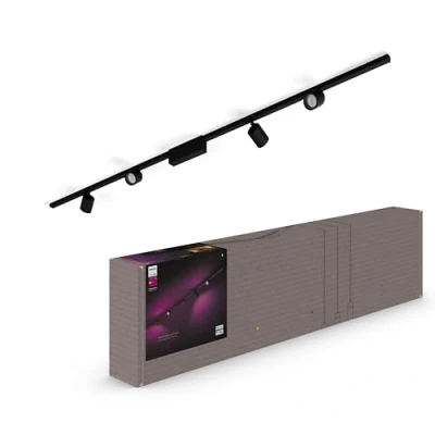 Image de Philips Hue Perifo Kit Plafonnier avec 4 x suspension cylindrique Noir, compatible Bluetooth, fonctionne Alexa, Google Assistant et Apple Homekit