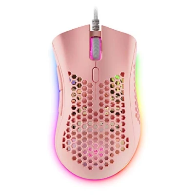 Image de Mars Gaming MMEX Rose, Souris Gamer RGB, 32K DPI, Câble Feather, Switches Optiques