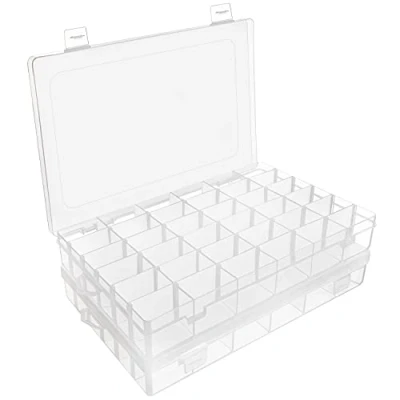 Image de Belle Vous Lot de 2 Boite Compartiment Plastique Transparent 27,3 x 17,6 4,3 cm Rangement avec 36 Compartiments Ajustables Bijoux, Perles &amp; Artisanat