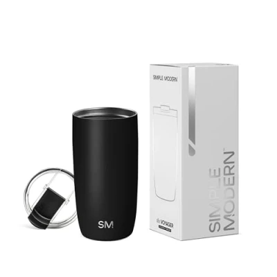 Image de Simple Modern Tasse de Café Voyage avec Couvercle Rabattable Glacé Isolée en Acier Inoxydable Cadeaux pour Femmes et Hommes Voyager Collection 470ml Midnight Black