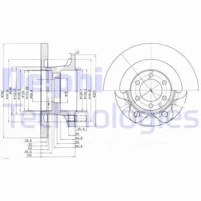 Image de DELPHI BG9722 Disque de frein 290 22 6 plein huilé non traité sans roulement roue, bague ABS IVECO: DAILY 3 Kasten/Kombi