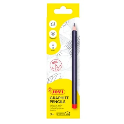 Image de Jovi TRIGRAPH MAXI B, Etui de 12 crayons graphite triangulaires, Forme triangulaire et ergonomique, Pour tout type support dessin, Sans gluten (738/12 B)