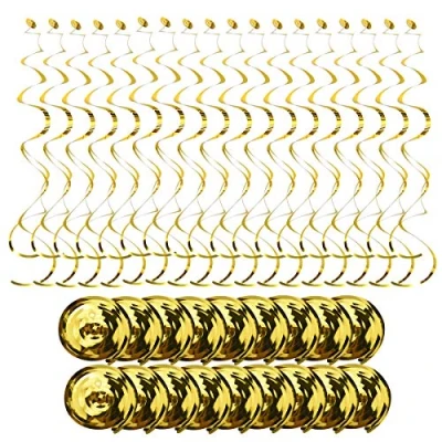 Image de 18pcs Sécorations Fête Suspendues Tourbillon, Décorations Plafond Tourbillon Or, Réutilisables d&#039;anniversaire en Spirale pour de Naissance, Mariage, Noël, Fournitures
