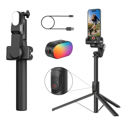 Image de Aochuan M2 Pro Cardan pour smartphone, stabilisateur à 3 axes, perche selfie et trépied, suivi du corps AI, lumière magnétique, portable pliable iPhone Android vlogging, YouTube, Tiktok