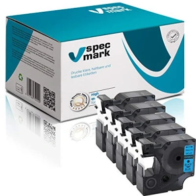 Image de specmark Compatible avec DYMO D1 45806 S0720860 19 mm x 7 m Lot de 5 rubans Noir sur bleu pour imprimante LM Label Manager LP Point LW Writer DUO