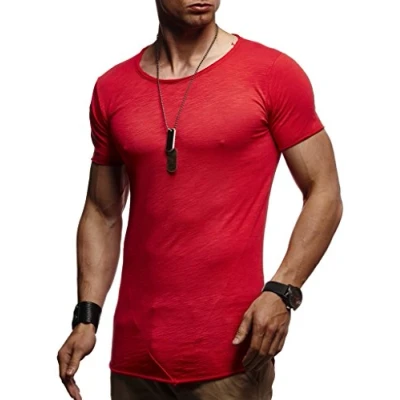 Image de Leif Nelson LN6281 T shirt à manches courtes et col en rond pour homme Coupe ajustée Style moderne teneur coton Rouge XX Large