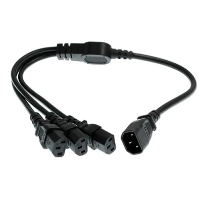 Image de HangTon UPS PDU Computer PC Power Splitter Cord C14 à 3 x C13 10A 250V Rallonge 60cm / 24in