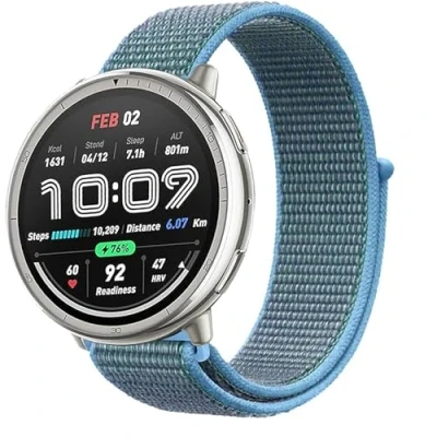 Image de KoGiio 20mm Bracelet pour Amazfit GTS 4/GTS 4 Mini/GTS 3/GTS 2 2e/GTS 2/GTS/GTR 42mm, Nylon Respirabilité Ajustable Bip 3 Pro/Bip 3/Bip/Bip S/Bip Lite/Bip U Pro Bleu