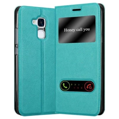 Image de cadorabo Coque pour Honor 5C en Turquoise Menthe Housse Protection avec Stand Horizontal et Deux Fenêtres Portefeuille Etui Poche Folio Case Cover