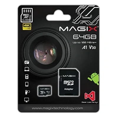 Image de Magix Carte Mémoire microSD 64Go Classe 10 V30 U3, Vitesse de Lecture Allant jusqu&#039;à 95 Mo/s, 4K Series (Adaptateur SD inclus)