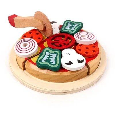 Image de PLANÈTE Bois Plateau Pizza FSC 030245 4 Parts Multicolore Jeu pour Enfant Jouet Durable Cuisine d&#039;Imitation Alimentation 19 cm x À Partir de 2 Ans