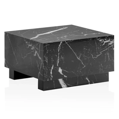 Image de FineBuy Möbel zum Wohlfühlen table basse Monobloc 60 x 35 cm Noir brillant avec aspect marbre de salon carrée Design en forme cube